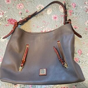 Dooney & Bourke Elegant Grey and Brown Leather Shoulder Bag